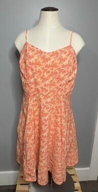Old Navy Orange & White Floral Cami Mini Fit & Flare Dress Smocked Back Large